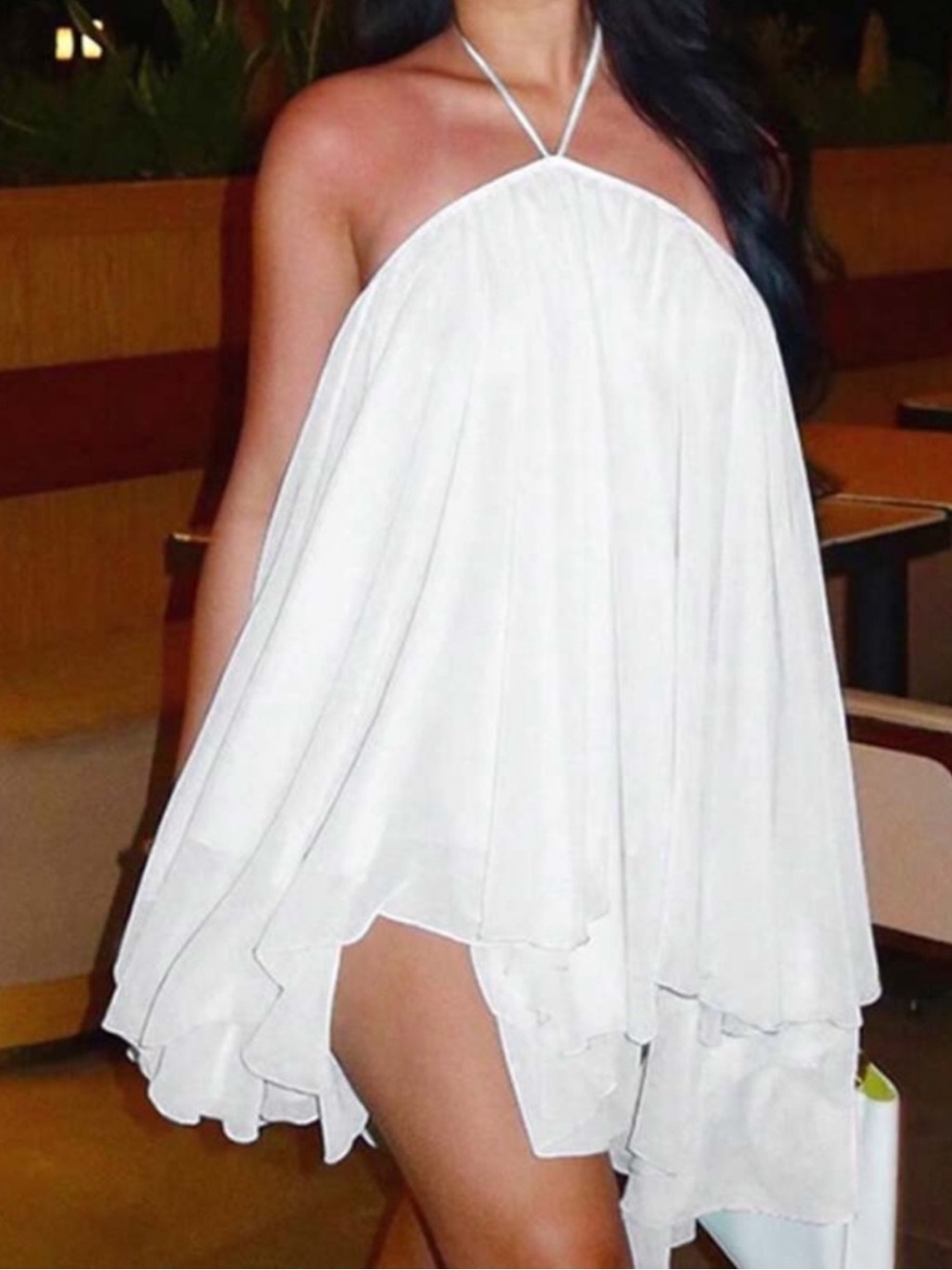 SHEIN White Flowy Strapless Halter High Low Backless Mini Midi Dress S Small M